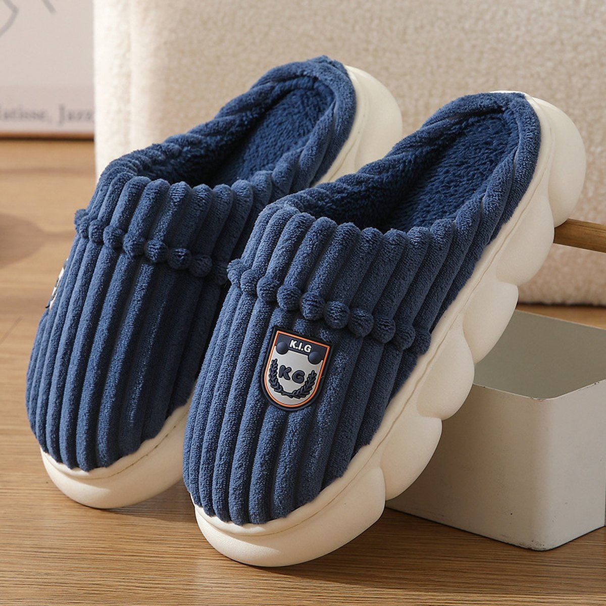 Men's Corduroy Slippers Home Bedroom Floor Plush Shoes