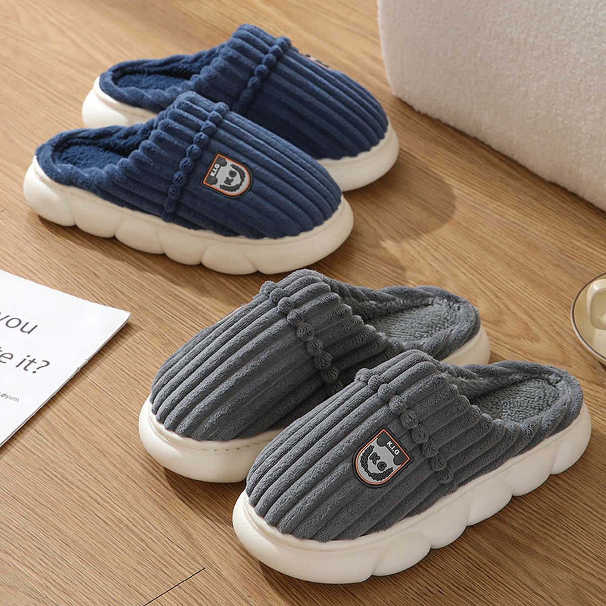 Men's Corduroy Slippers Home Bedroom Floor Plush Shoes