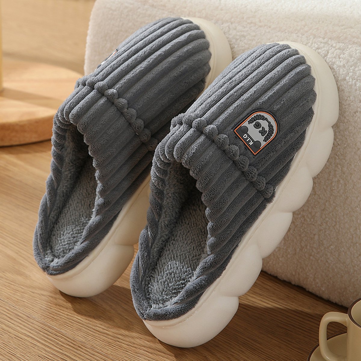 Men's Corduroy Slippers Home Bedroom Floor Plush Shoes