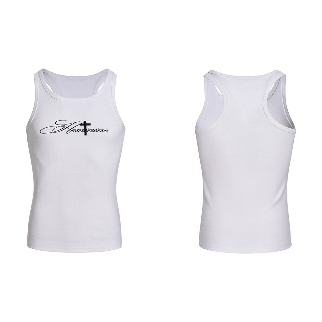 Men's Cotton White Tank Top Cross Print