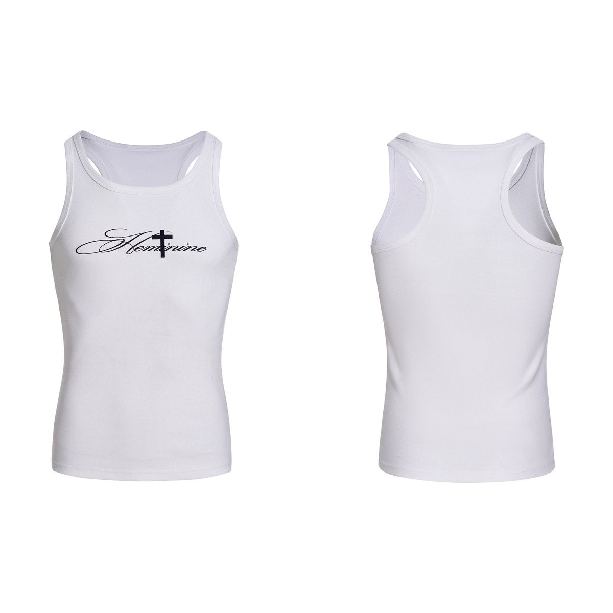 Men's Cotton White Tank Top Cross Print