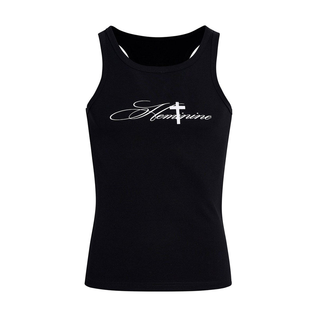 Men's Cotton White Tank Top Cross Print