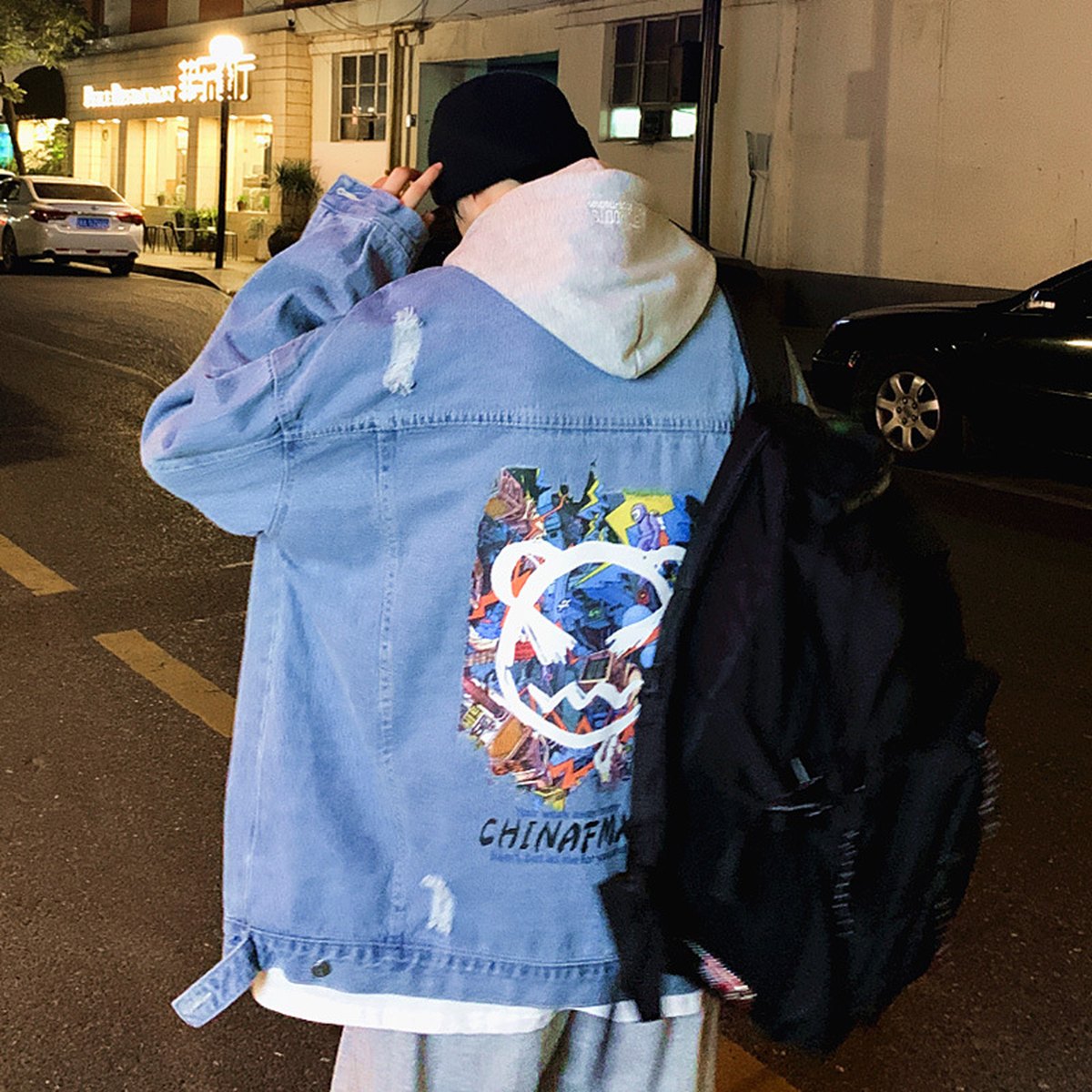 Men's Creative Graffiti Print Denim Jacket