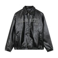 Men's Embroidered Letters Leather Coat