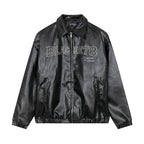 Men's Embroidered Letters Leather Coat
