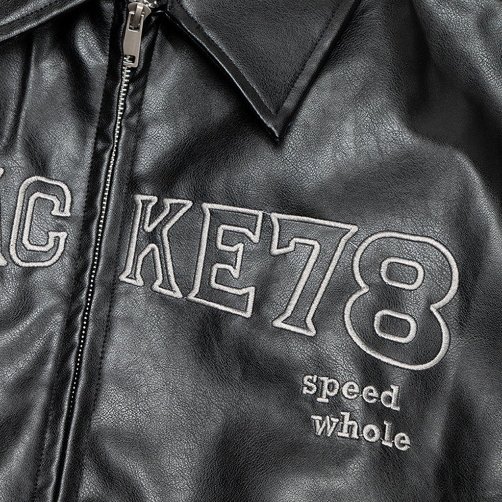 Men's Embroidered Letters Leather Coat