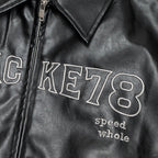 Men's Embroidered Letters Leather Coat