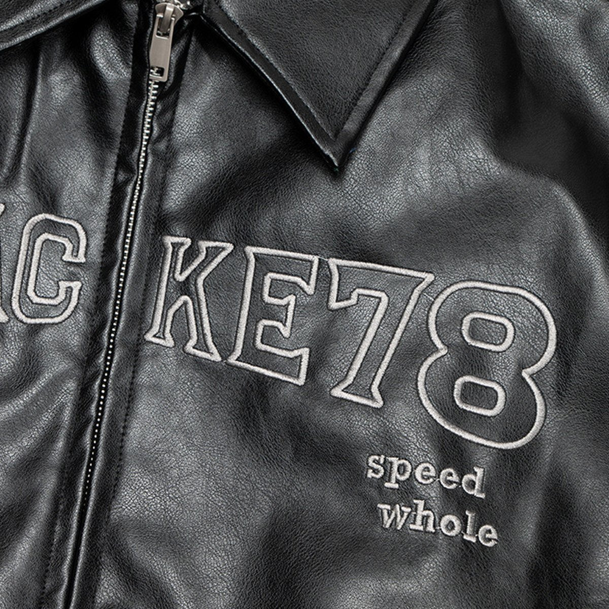 Men's Embroidered Letters Leather Coat