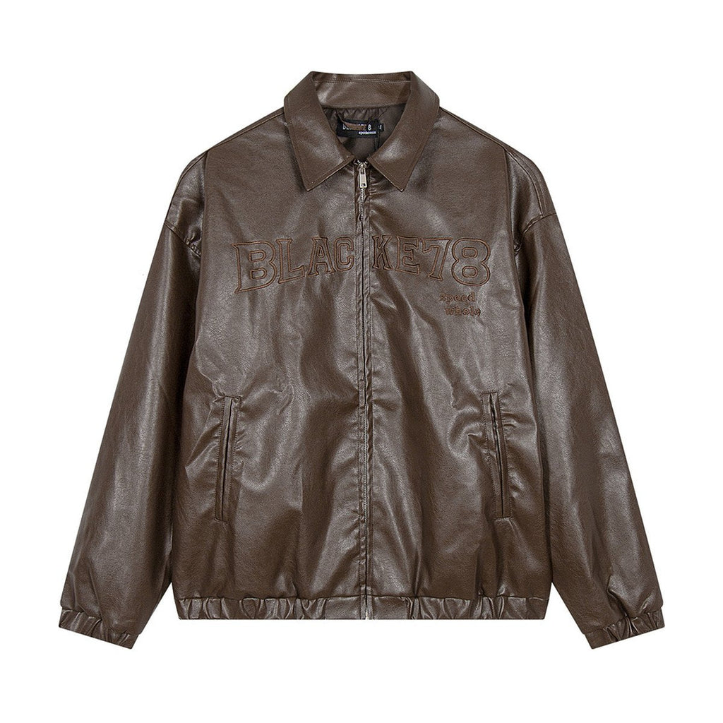 Men's Embroidered Letters Leather Coat