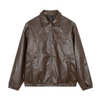 Men's Embroidered Letters Leather Coat