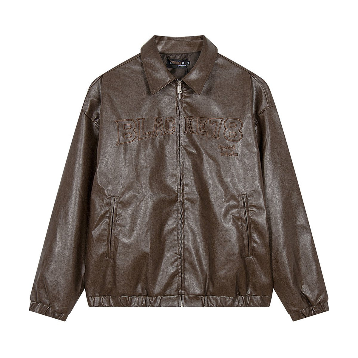 Men's Embroidered Letters Leather Coat