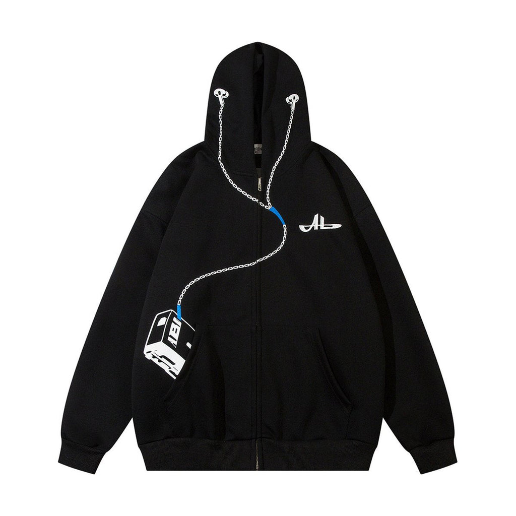 Men's Embroidery Hooded Cardigan Sweater