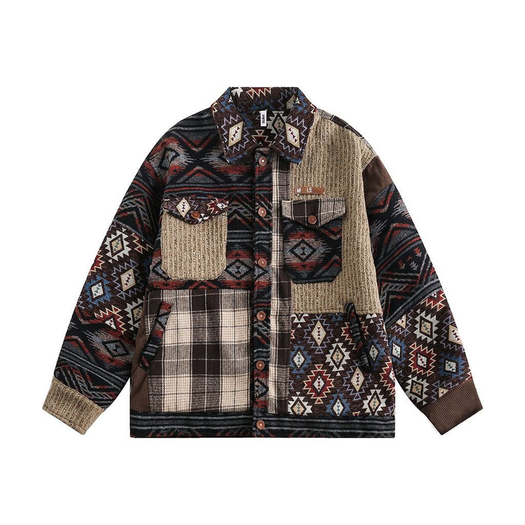 Men's Ethnic Pattern Splicing Coat