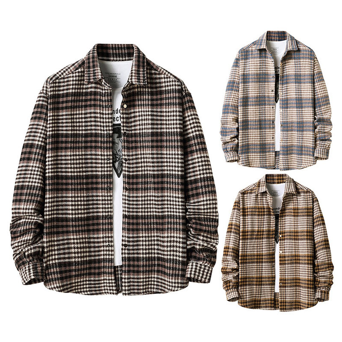 Men's Flannel Thick Plaid Shirt Jacket Lining
