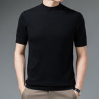 Men's Half Turtleneck Pure Wool Sweater Short Sleeves