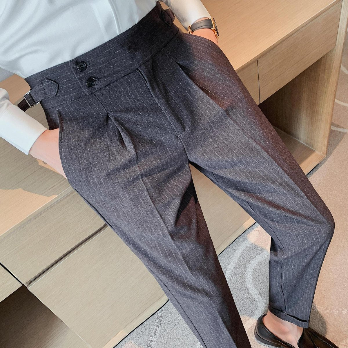 Men's High-waisted Trousers Striped Casual