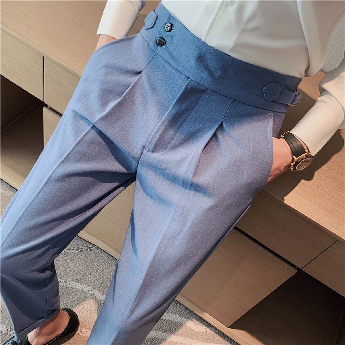 Men's High-waisted Trousers Striped Casual