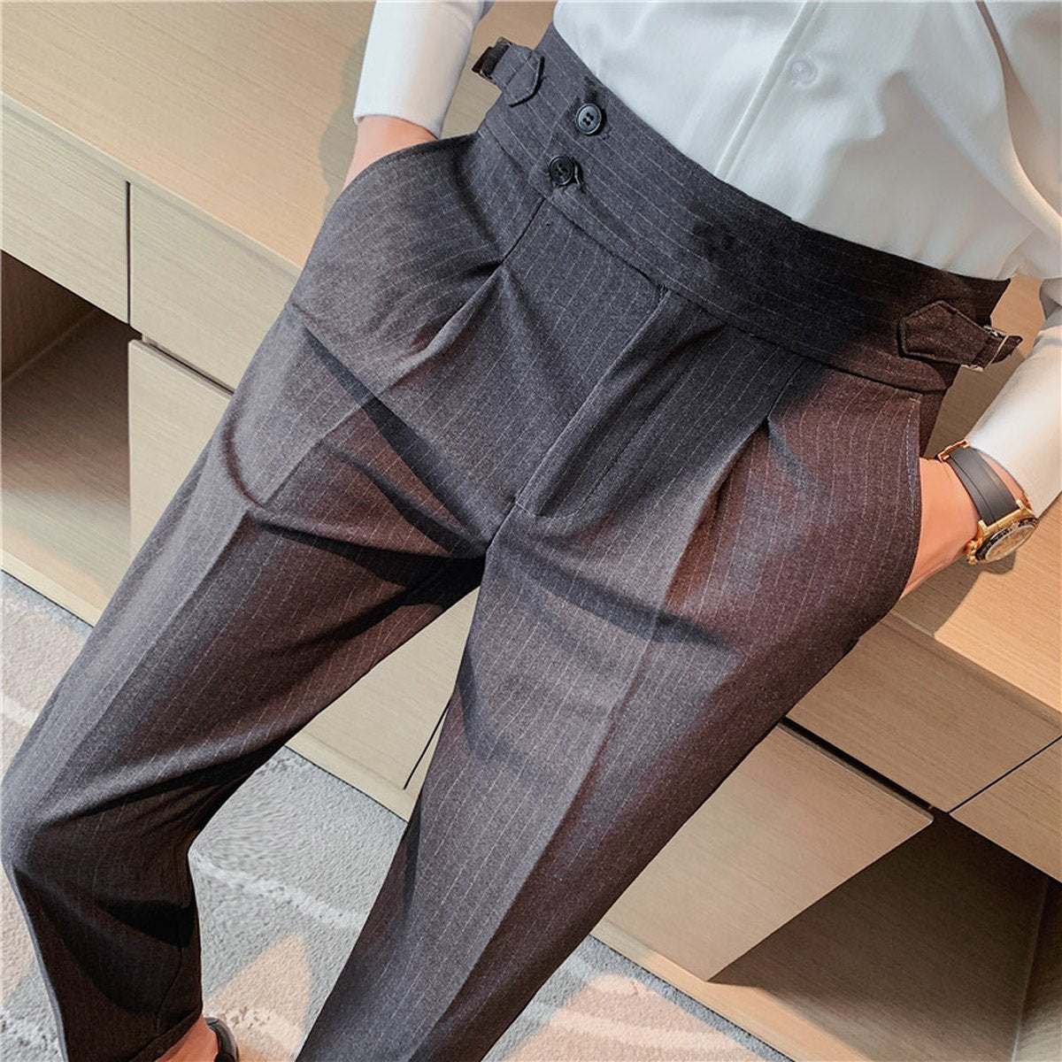 Men's High-waisted Trousers Striped Casual