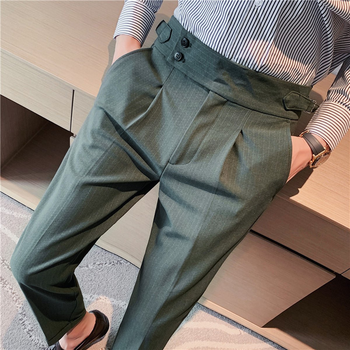 Men's High-waisted Trousers Striped Casual