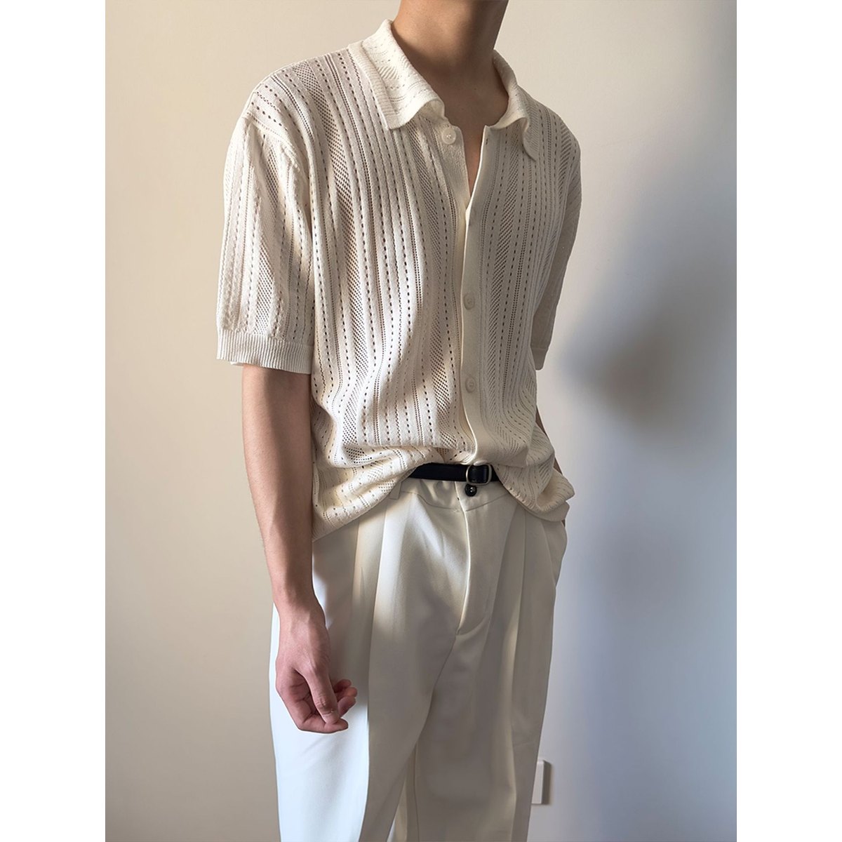 Men's Hollow-out Vintage Lapel Knit Sweater