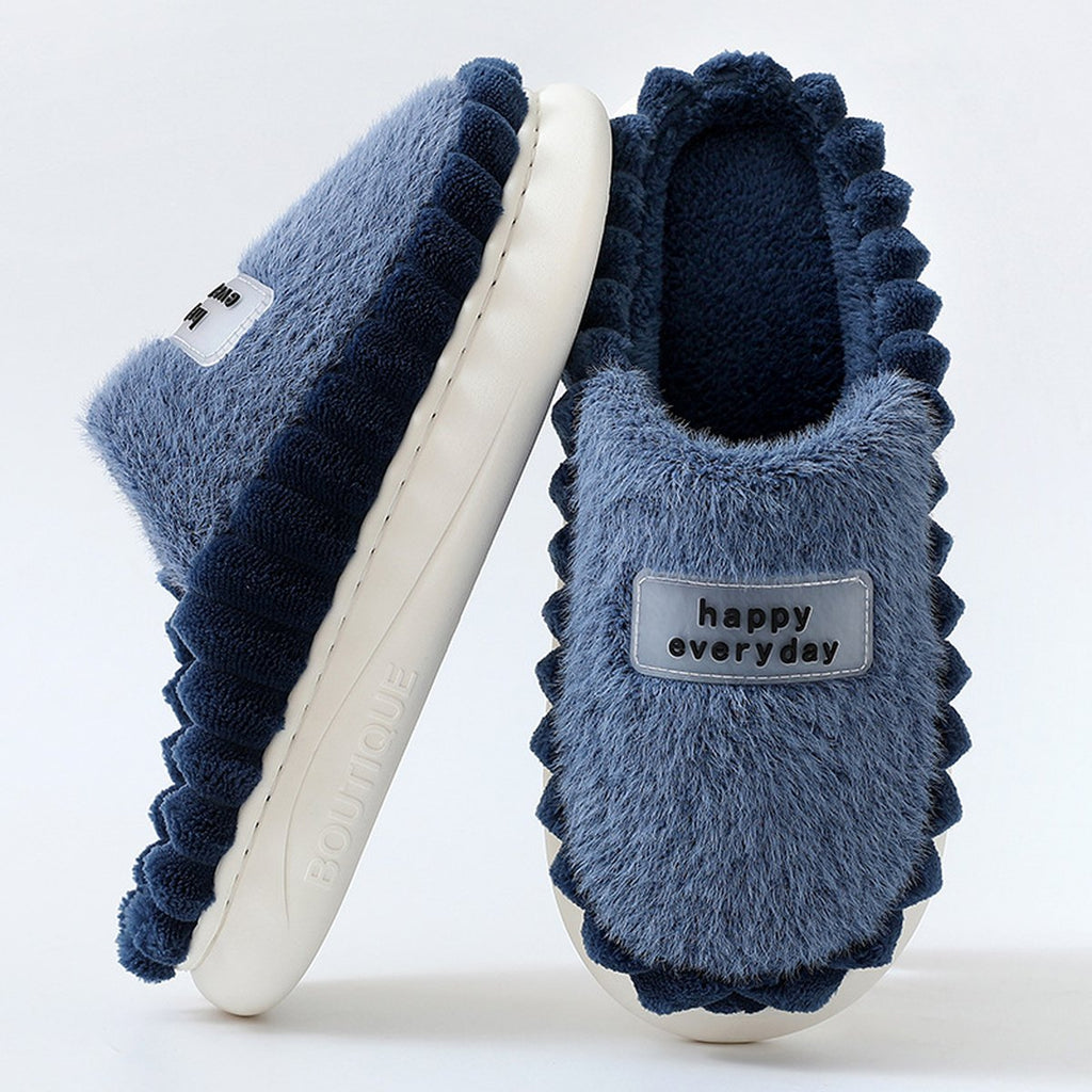 Men's Home Slippers Thick-soled Color-block Letters Fluffy Fleece