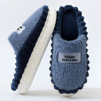 Men's Home Slippers Thick-soled Color-block Letters Fluffy Fleece