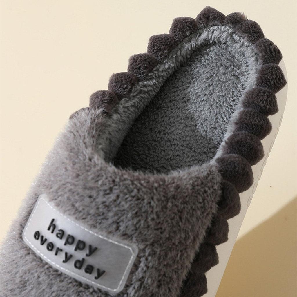 Men's Home Slippers Thick-soled Color-block Letters Fluffy Fleece