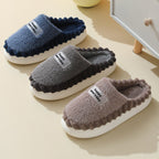 Men's Home Slippers Thick-soled Color-block Letters Fluffy Fleece