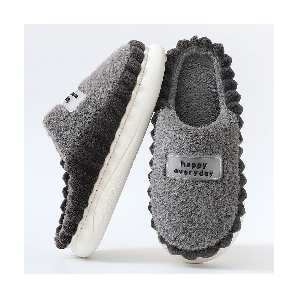 Men's Home Slippers Thick-soled Color-block Letters Fluffy Fleece