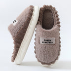 Men's Home Slippers Thick-soled Color-block Letters Fluffy Fleece