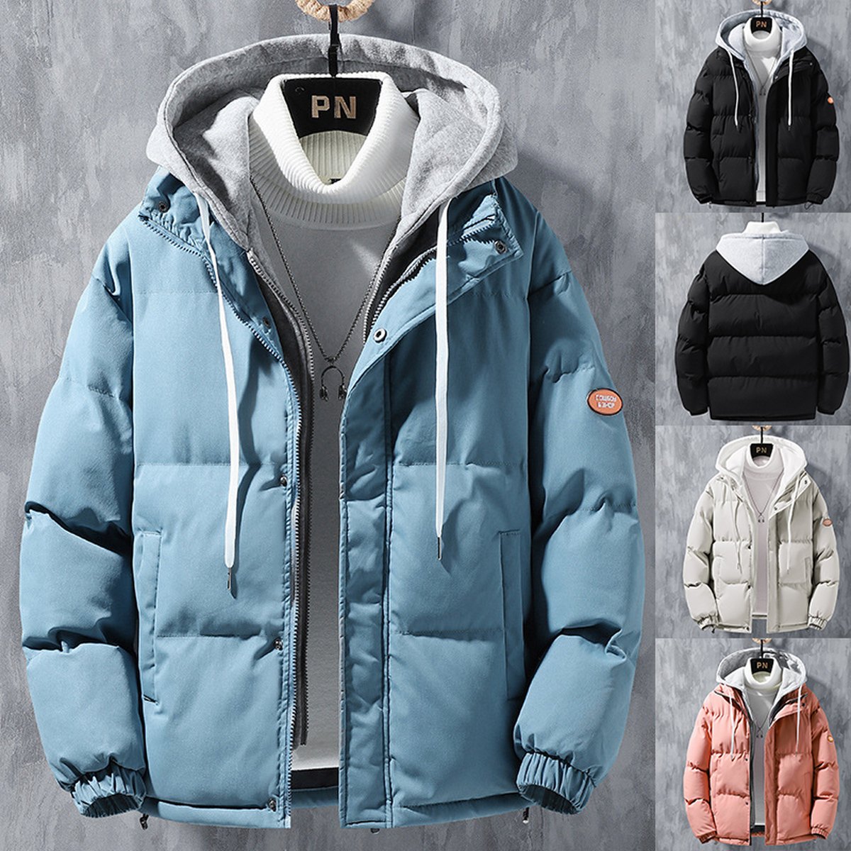 Men's Hooded Jacket Windproof Thickened Fake Two-piece Coat