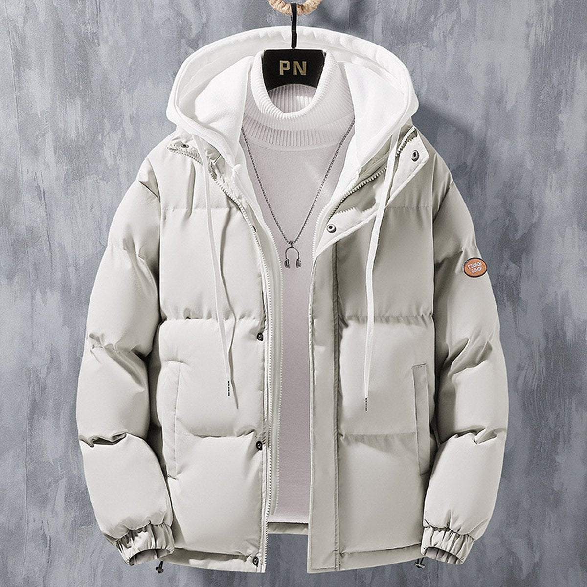 Men's Hooded Jacket Windproof Thickened Fake Two-piece Coat