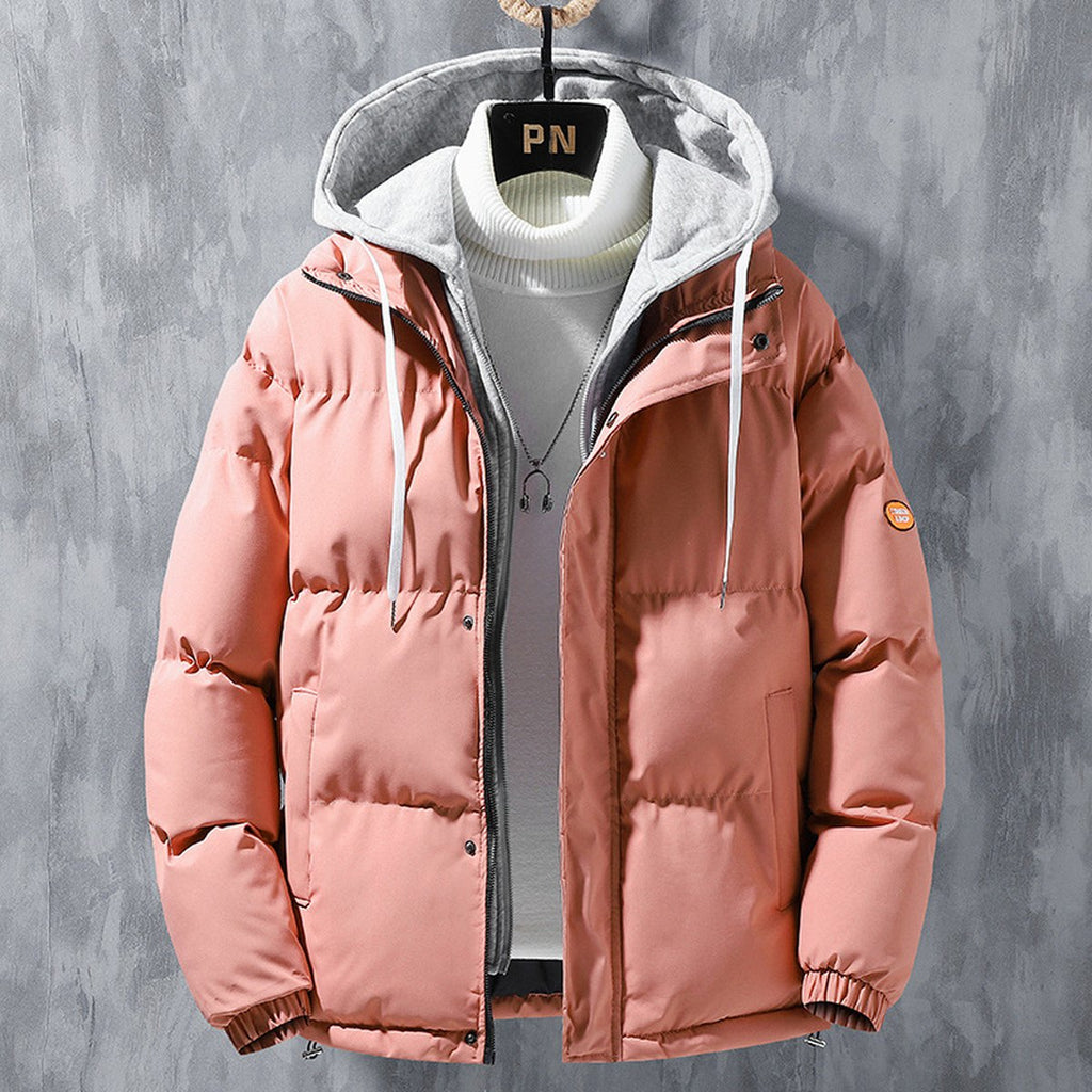 Men's Hooded Jacket Windproof Thickened Fake Two-piece Coat