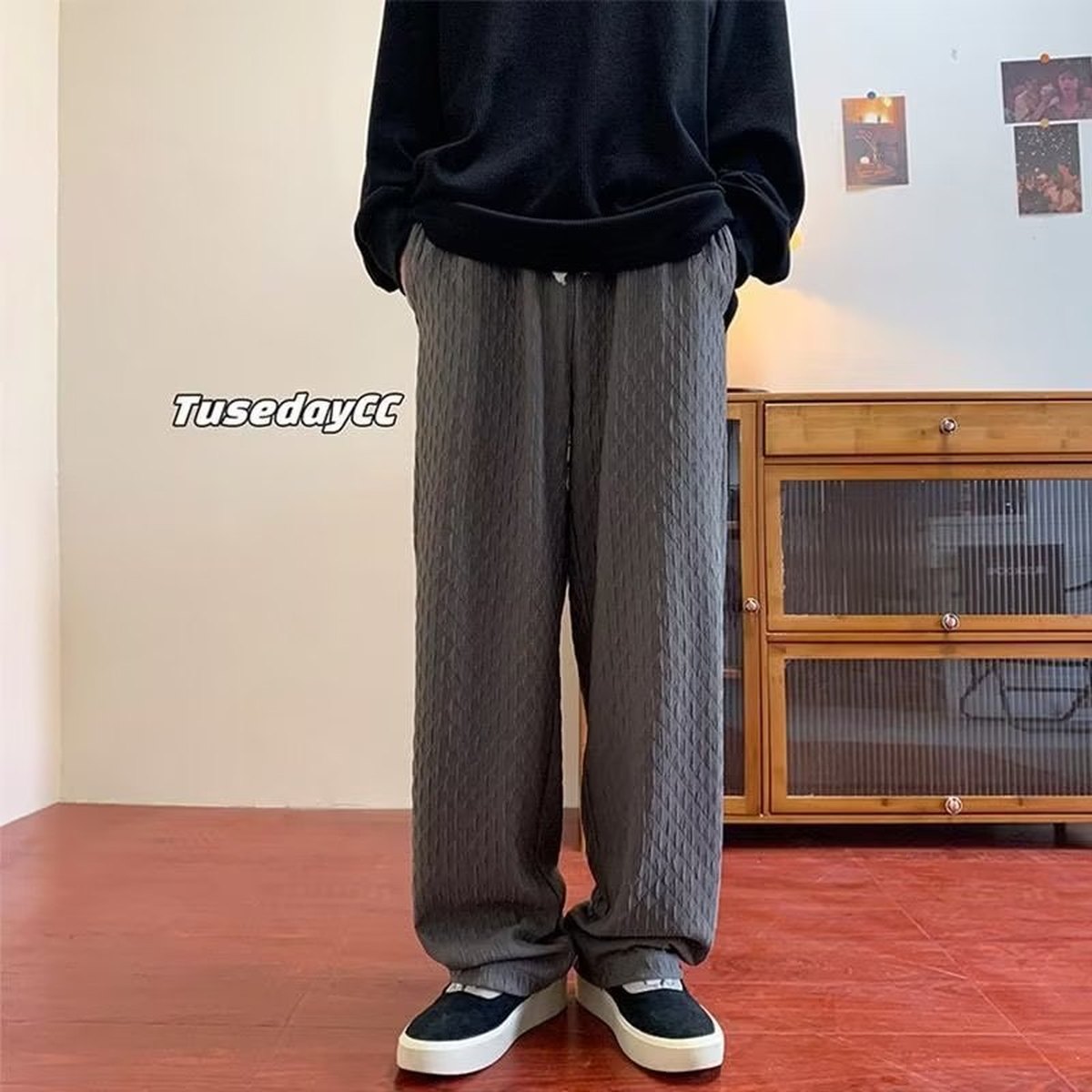 Men's Jacquard Rhombus Draped Pants
