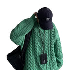 Men's Japanese Stitching Contrast Color Cable-knit Sweater