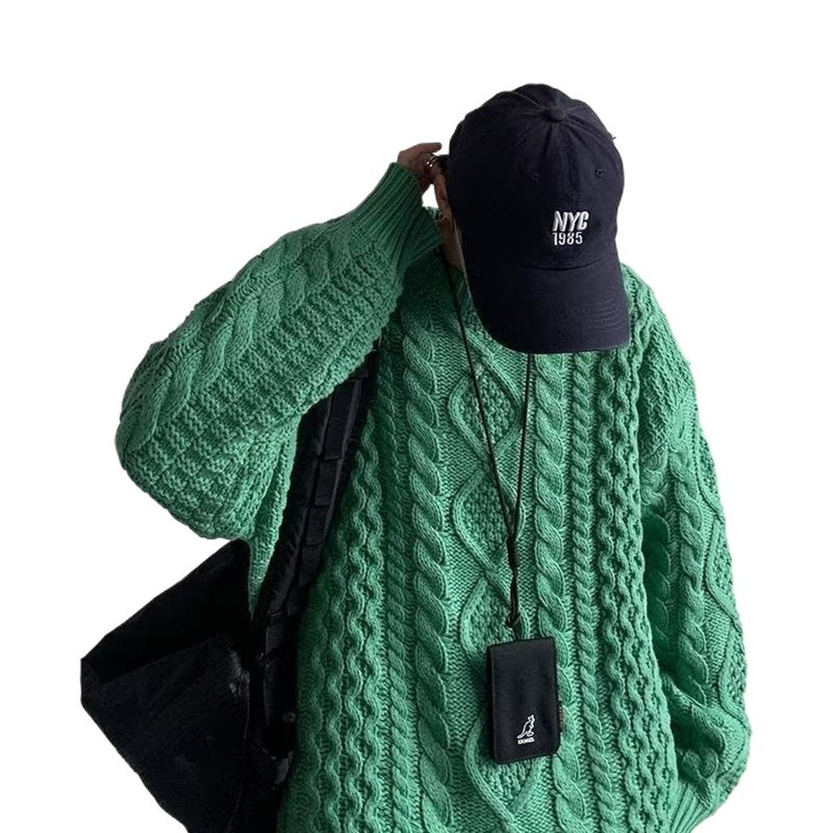Men's Japanese Stitching Contrast Color Cable-knit Sweater