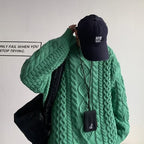Men's Japanese Stitching Contrast Color Cable-knit Sweater