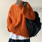 Men's Japanese Stitching Contrast Color Cable-knit Sweater