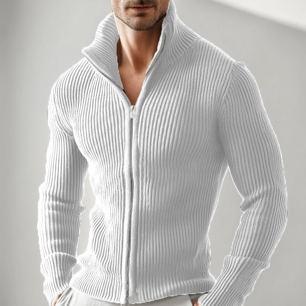 Men's Knitted Zip-up Turtleneck Cardigan