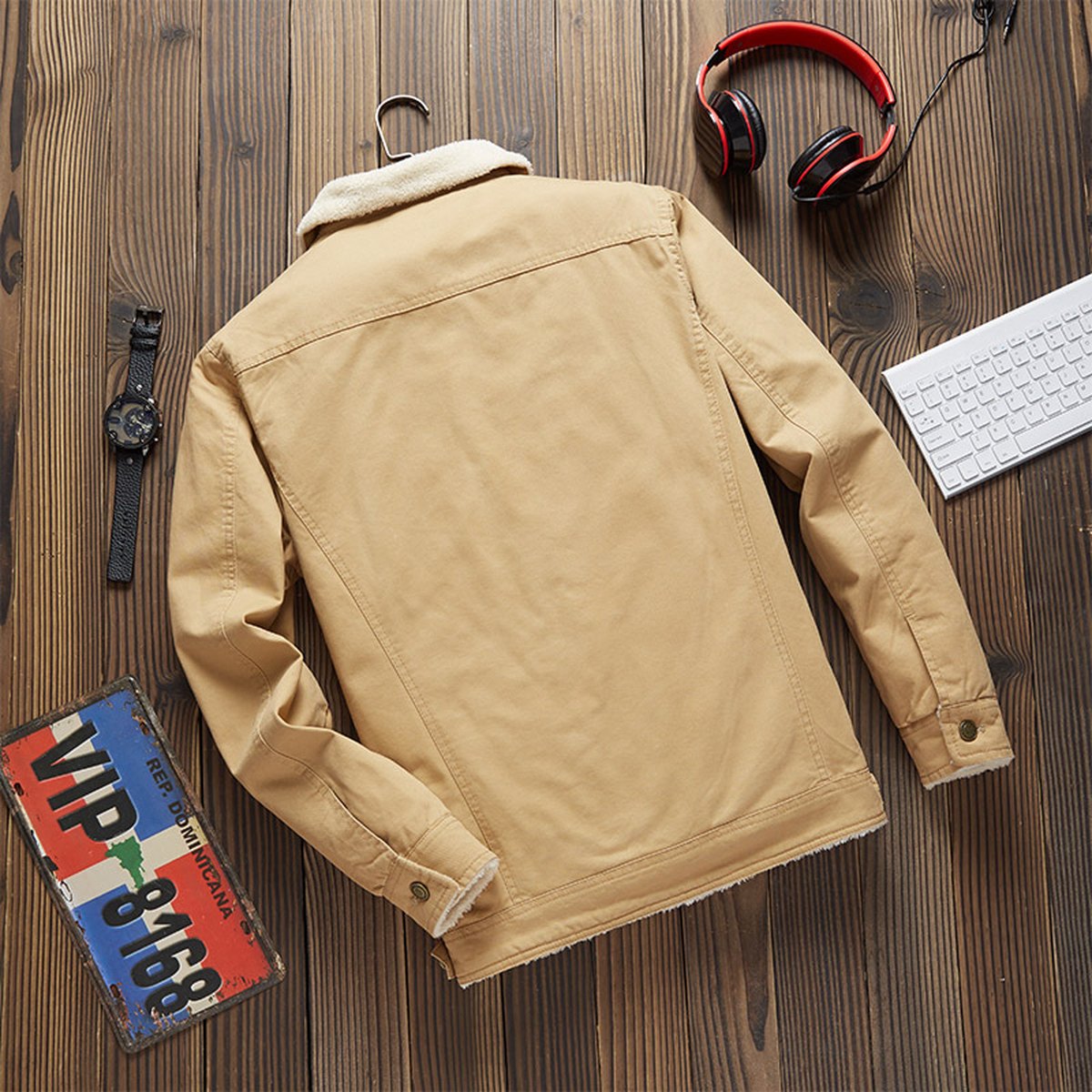 Men's Lamb Wool Plus Fleece Cargo Jacket