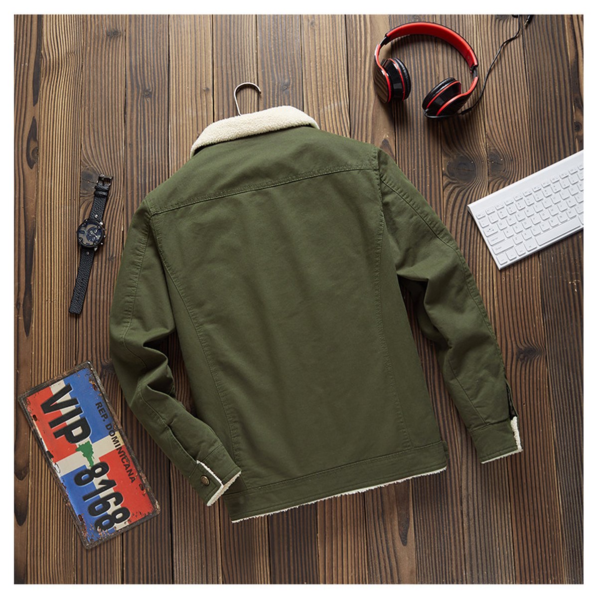 Men's Lamb Wool Plus Fleece Cargo Jacket