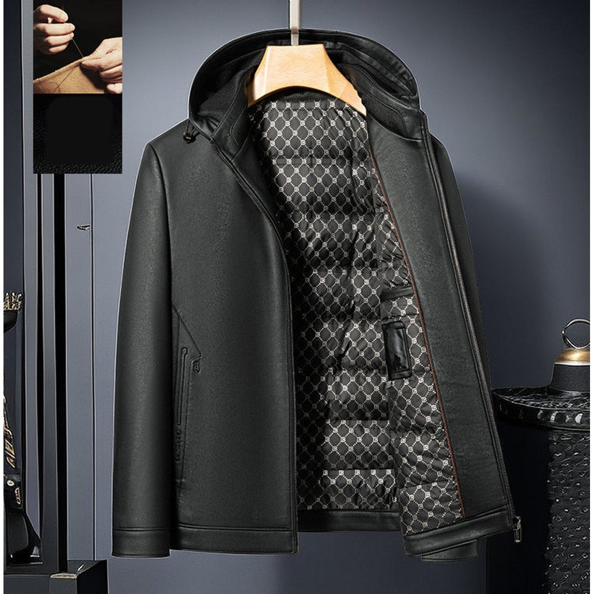 Men's Leather Down Jacket