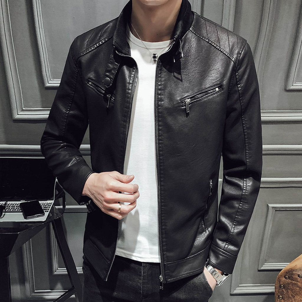 Men's Leather Jacket Zipper Cardigan