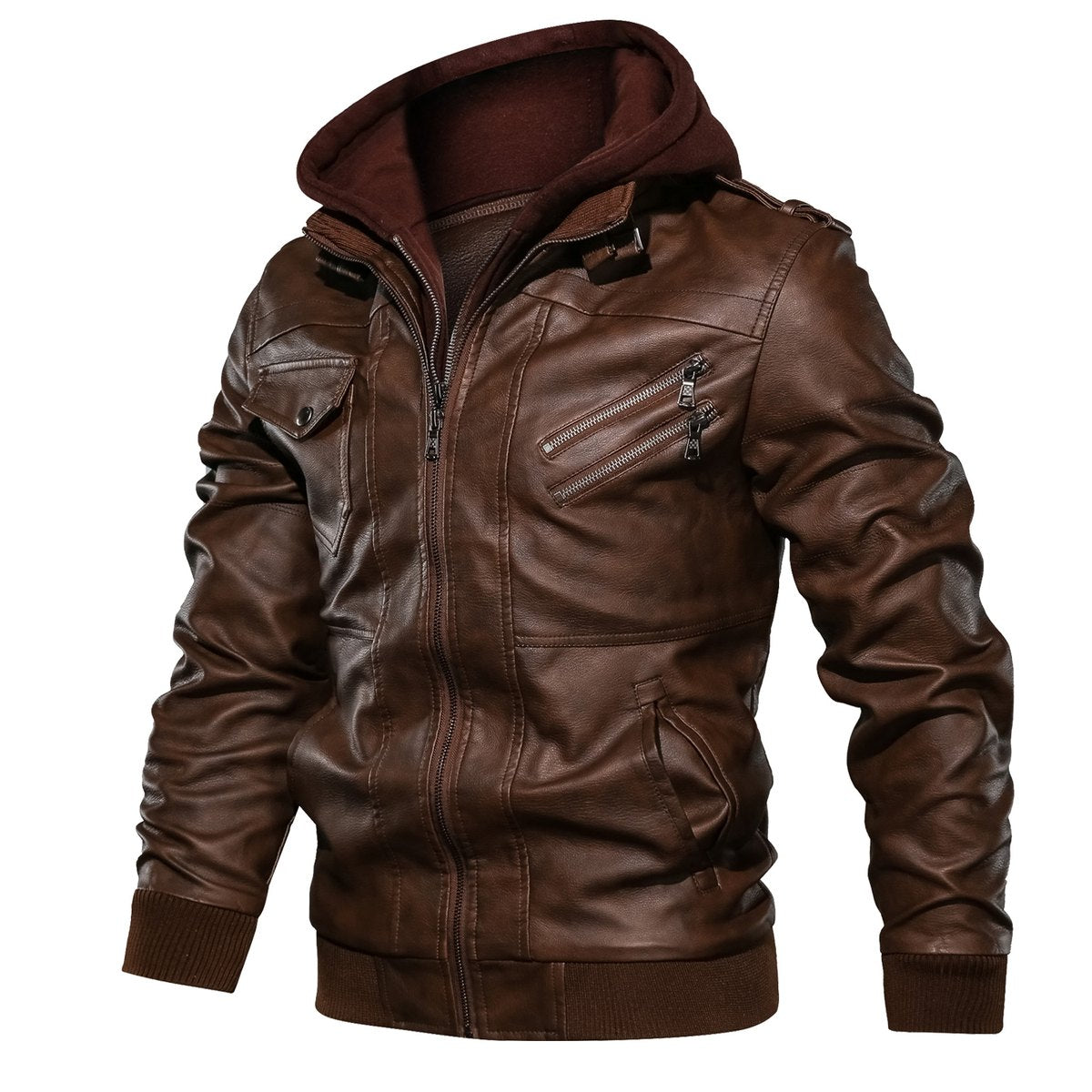 Men's Leather Jackets Faux Jacket Lapel Zip-up Slim