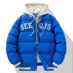 Men's Letter Hooded Cotton Coat Warm Solid Zipper