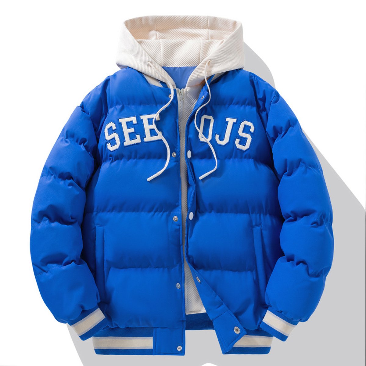 Men's Letter Hooded Cotton Coat Warm Solid Zipper