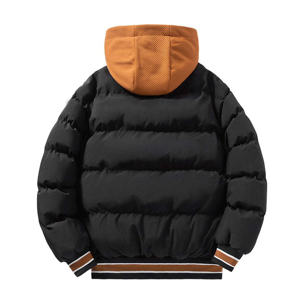 Men's Letter Hooded Cotton Coat Warm Solid Zipper