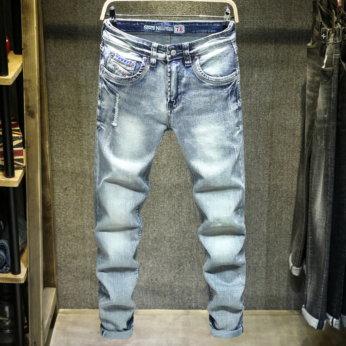 Men's Light Blue Ripped Jeans