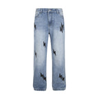 Men's Lightning Embroidered Denim Trousers