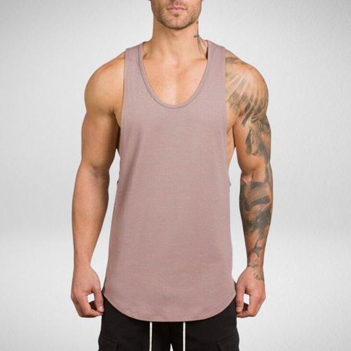 Men's Long Tank Muscle Workout T-shirt Bodybuilding Gym